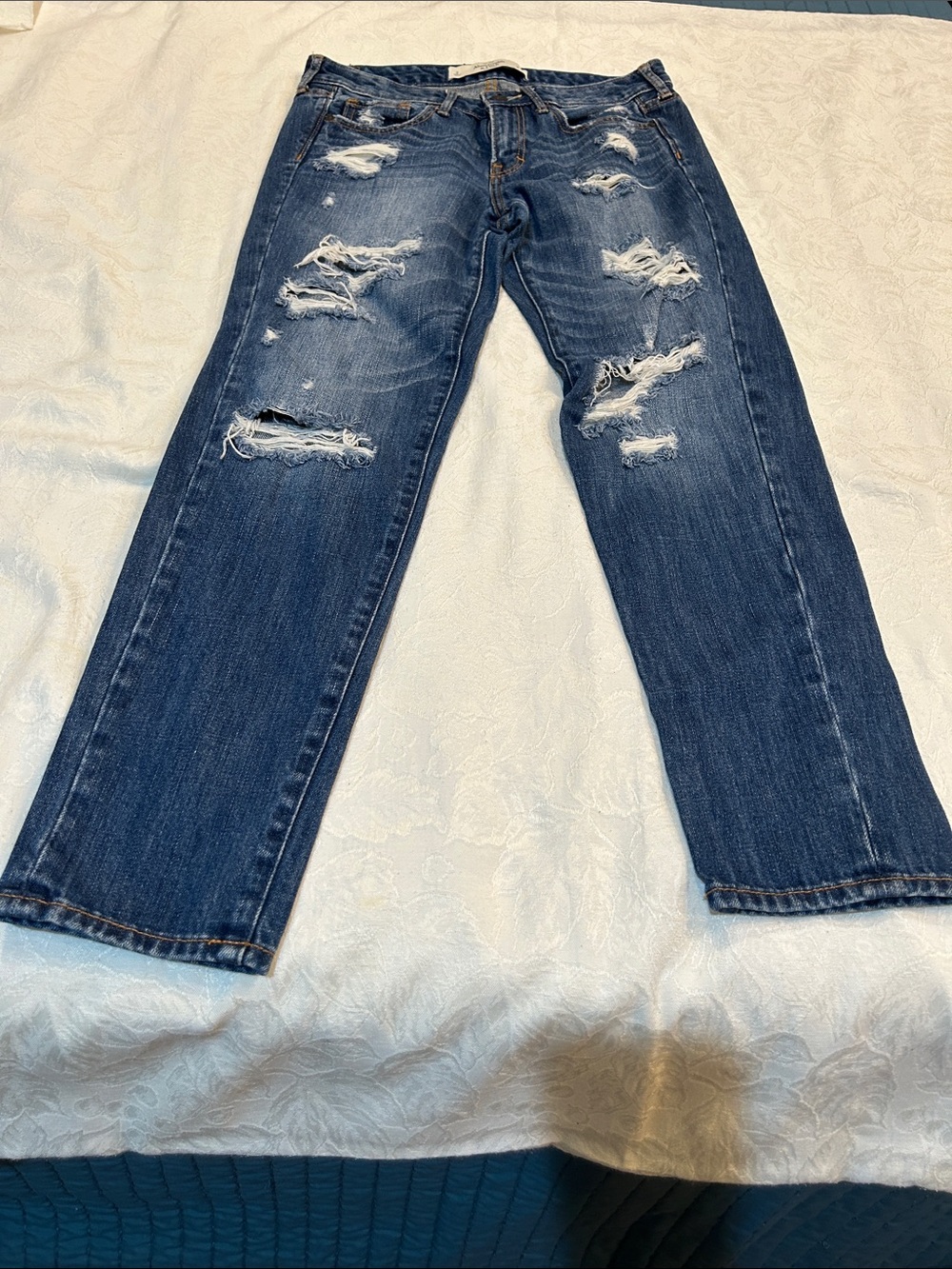 Abercrombie & Fitch Distressed Dark Blue Straight Jeans